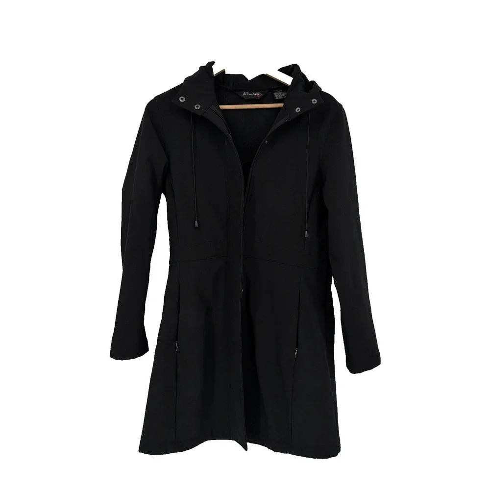 Pendleton Rischio Women L Black Softshell Hooded Mid Length Trench Coat Jacket